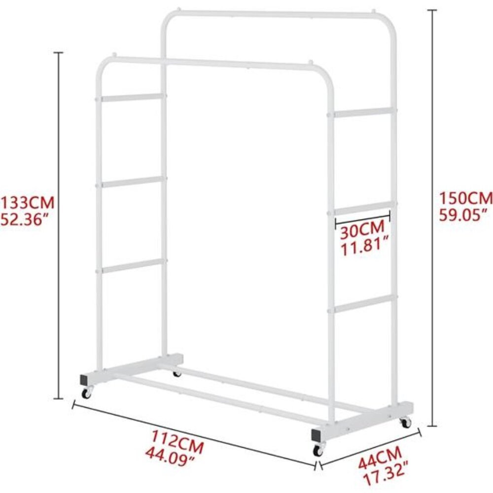 Double Rods Clothing Rack with Wheels, Garment Rack for Hanging Clothes - Picture 3 of 8